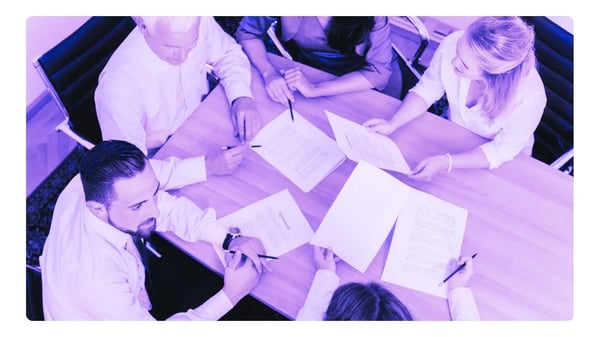 office meeting with lilac colour overlay