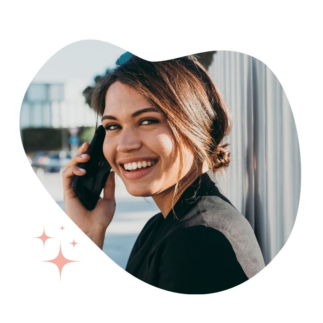smiling woman on phone photo image