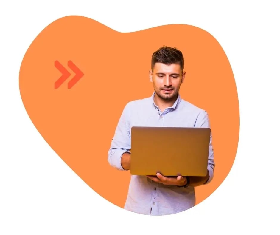 Tech Industry image man holding laptop