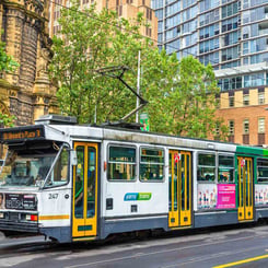 Melbourne tram in CBD streetscape image 