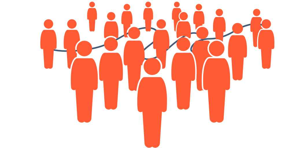 modern graphic depicting crowd of people with thread linking some of them